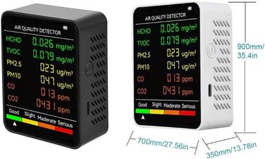 Монітор якості повітря 6-в-1: PM2.5, PM10, TVOC. Прилад для дому, офісу, теплиці (білий)