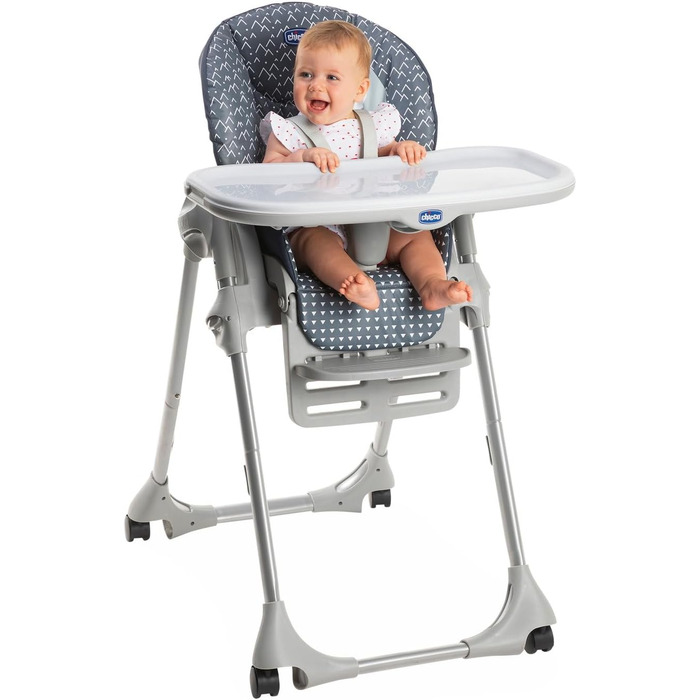 Дитячий стільчик Chicco Polly Easy з функцією гойдалки, регульована висота та підніжка, 4 колеса, компактне складання, від 6 місяців до 3 років, синій Penguin, 15 кг