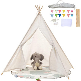 Camiraft Тipi намет для дітей сірого кольору, класичний індійський намет-іграшка для хлопчиків та дівчаток, бавовняний намет-іграшка з сумкою, складаний дитячий домік для гри в приміщенні та на вулиці