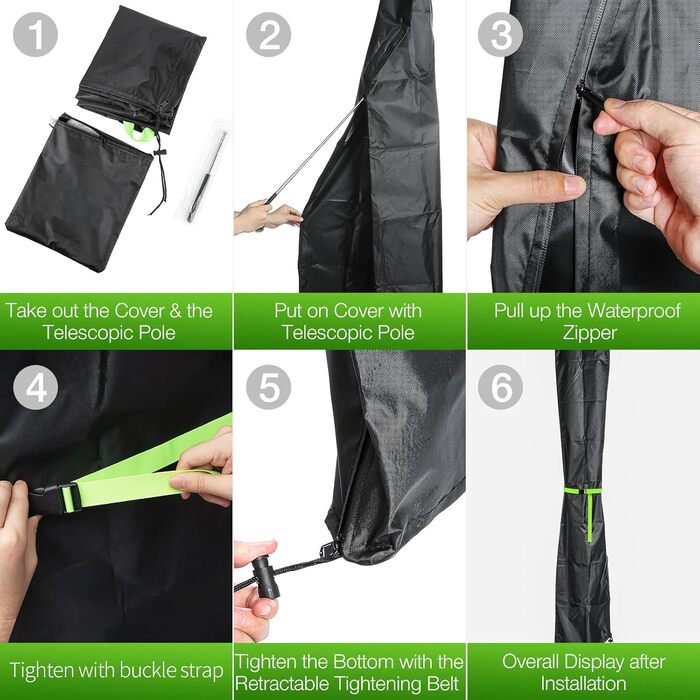 Чохол для парасольки GEMITTO, захисна накидка для парасольки, водонепроникний, для парасольки від 2 до 4 м, 420D, захист від сонця та вітру