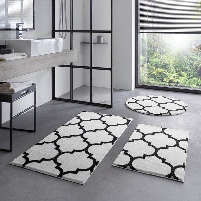 Килимок для ванної Taracarpet Florentiner, біло-чорний, 120x170 см, машинне прання