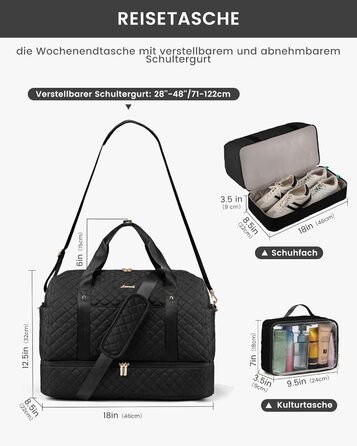 Спортивна сумка LOVEVOOK для жінок з відділенням для ноутбука, 40L, з відділенням для взуття. Ідеальна для подорожей, спортзалу, фітнесу та клініки. Чорний колір.