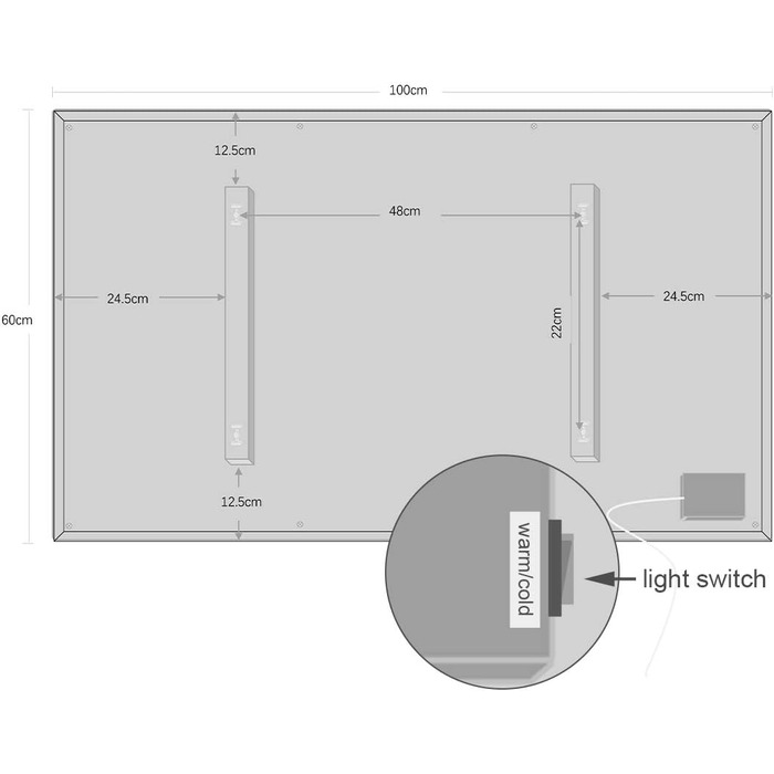 Дзеркало для ванної кімнати LED Byecold з підсвічуванням, 60x80 см, з Wi-Fi, погода та дата, сенсорне управління