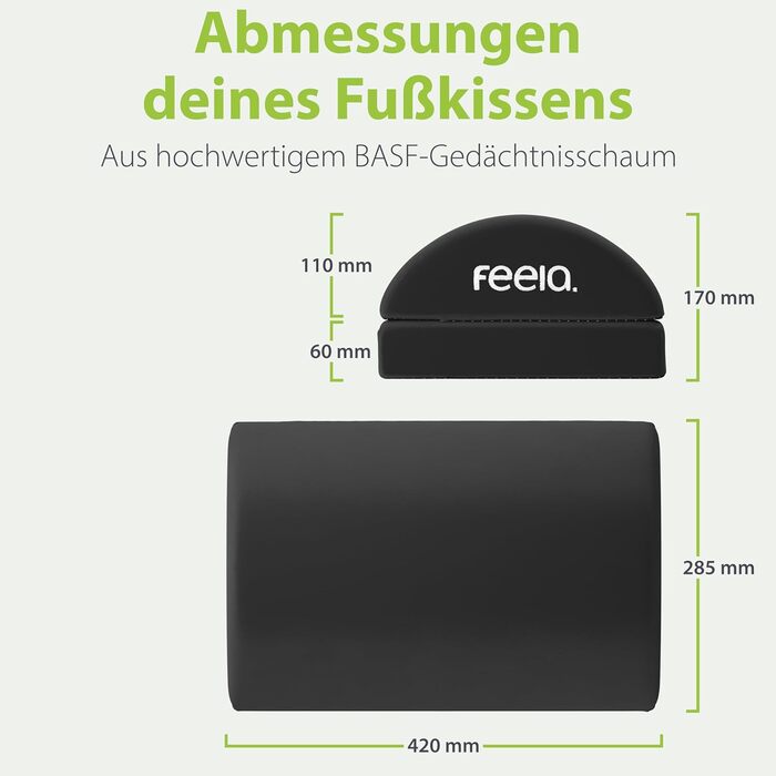 Підставка для ніг під стіл Feela® - ергономічна підставка для ніг, footrest, фотрест для комфорту без підігріву (чорний)
