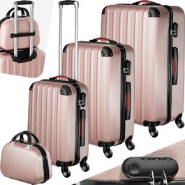 Набір валіз tectake з 4-х предметів зі знімними колесами, міцний жорсткий корпус з кодовим замком, можна складати, ручна поклажа (рожеве золото)
