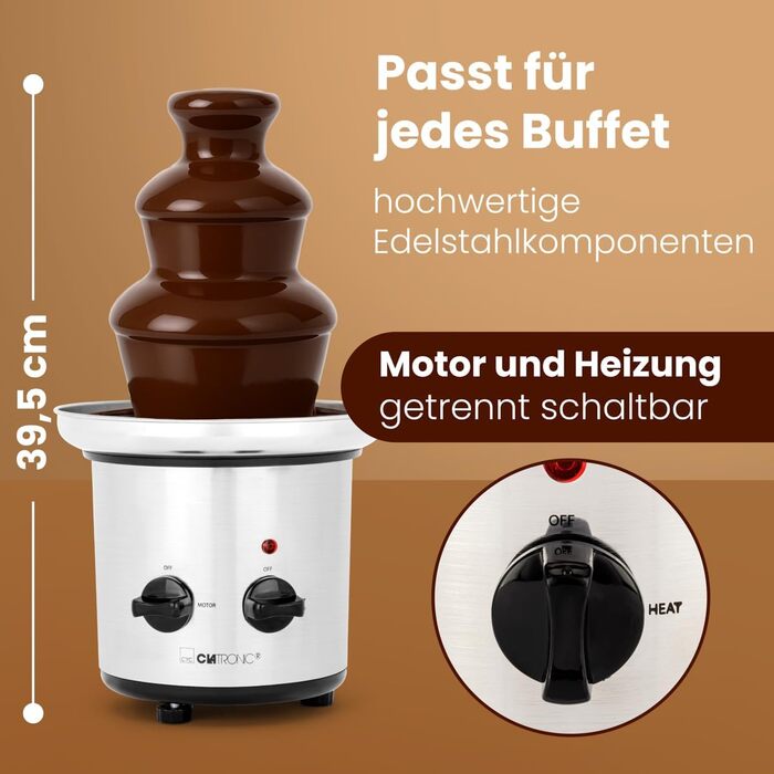 Шоколадний фонтан Clatronic® SKB 3248 з функцією плавлення | для фруктів та випічки | легко чистити