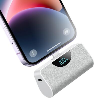 Швидка зарядка 20 Вт PD, LCD дисплей, сумісний з iPhone (сріблясто-білий), 5200mAh