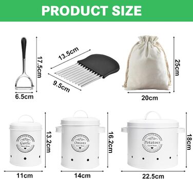 Набір контейнерів для зберігання картоплі, цибулі та часнику (3 шт.) з вентиляцією, білий