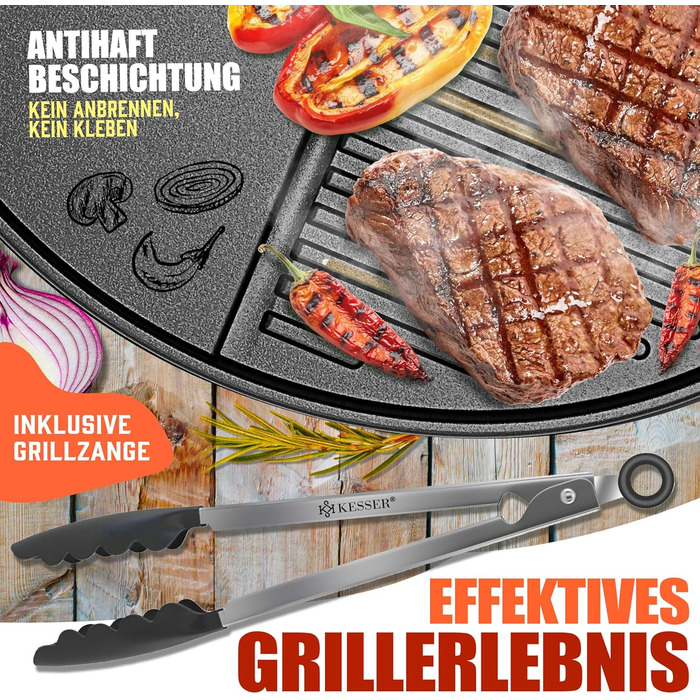 Електричний гриль KESSER® 2в1: настільний та напольний | 2400 Вт | Складаний | з термостатом, антипригарним покриттям та аксесуарами | Чорний