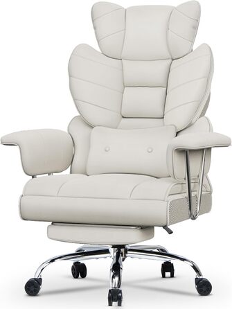 Офісний крісло NaspaLuro з підставкою для ніг, ергономічне, з підтримкою попереку, з високою спинкою, для дому та офісу, сірого кольору (білий 2, 77x66x134 см)