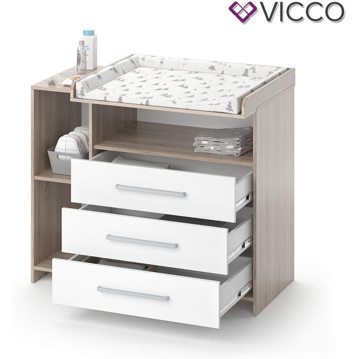 Комод-гойдалка Vicco Oskar з приставкою для гойдання, білий/сонома/сонома, 113 x 100 см