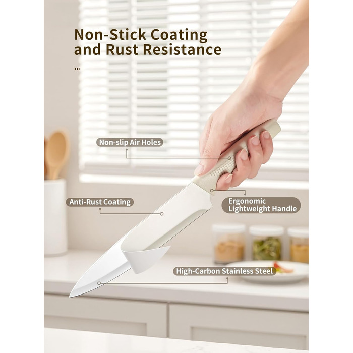 Набір кухонних ножів Yabano 7 предметів з підставкою та точилкою, кухонний набір з пластиковою підставкою (білий)