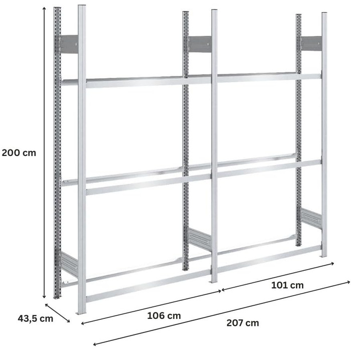 Стеляж для шин PROREGAL TIRE PRO, німецька якість, 200x200x43 см, 3 полиці, вантажопідйомність 150 кг, до 10 шин на полицю, оцинкований