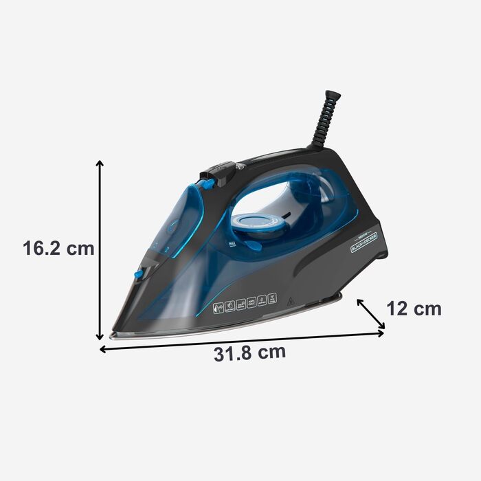 Праска з парою BLACK+DECKER BXIR2605E | 2600W | Потужний паровий удар 170 г/хв | Безперервний струмінь пари 40 г/хв | Нержавіюча сталь, захист від накипу, самоочищення | Ефективно видаляє віруси та бактерії