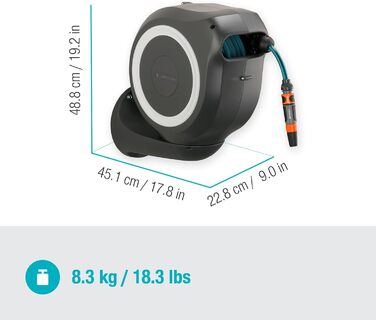 Шланг садовий Gardena RollUp M 20 м: гнучкий, з кріпленням на стіні, з розпилювачем, 20 м