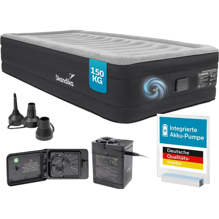 Надувна матрац Skandika Sveja Flex | Самостійно надувний матрац для кемпінгу, 204x151x43 см, 300 кг, з USB-помпою