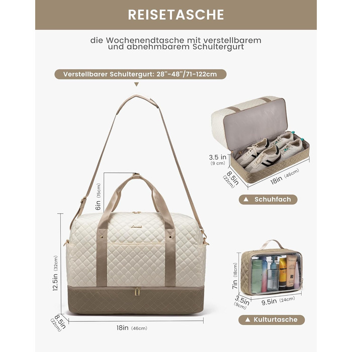 Спортивна сумка LOVEVOOK для жінок з відділом для ноутбука, 40L, з відділенням для взуття, Gym Bag, Travel Duffel, для подорожей, фітнесу, клініки, лікарні (Бежево-хакі)