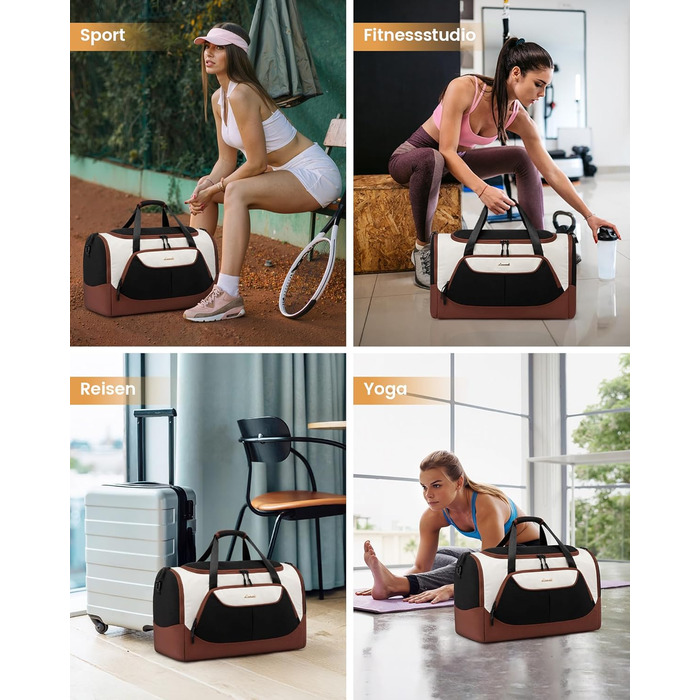 Спортивна сумка LOVEVOOK для жінок, 30л з відділенням для взуття та мокрих речей, невелика сумка для спортзалу, плавання, сауни, ручної поклажі для спорту, фітнесу, тренувань та подорожей, водонепроникна дорожня сумка-мішок (B-бежевий, коричневий, чорний,