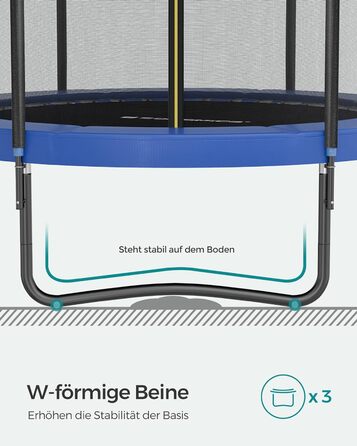 Батут SONGMICS садовий Ø244/305/366/427 см з захисною сіткою, драбиною та м'яким покриттям (244 см, Чорний + Темно-синій)