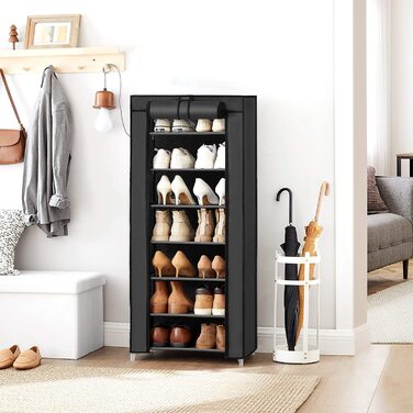 Стійка для взуття SONGMIC, шафа для взуття, 7 рівнів, з тканинним покриттям, містка шафа для зберігання взуття, 46 x 28 x 126 см (Д х Ш х В), RXJ024G02 (чорний)