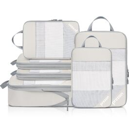 Набір компресійних органайзерів для одягу в подорожі, 6 шт, прозорі пакувальні куби для валізи, легкі та міцні, бежевий колір