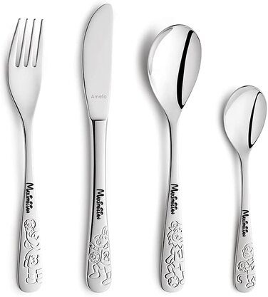 Набір дитячого столового прибору Kinderbesteck з гравіюванням 'BALLFREUNDE', 4 шт. з іменем, з нержавіючої сталі