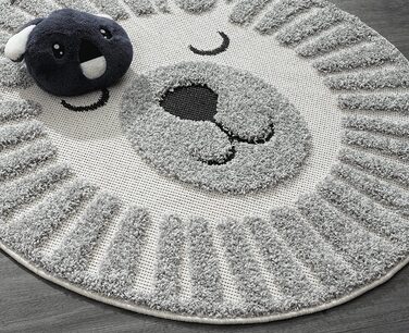 М'який затишний дитячий килим the carpet Lou, М'який затишний ворс, легкий у догляді, стійкий до фарбування, відкритий, 3D-вид, із зображенням лева, круглий, 160 см (круглий, сірий, 80 х 80 см)