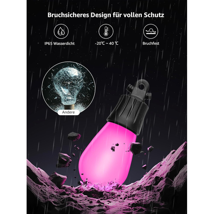 Lepro LED гірлянда для зовнішнього використання 30м, RGB+тепле біле світло, Wi-Fi, керування через додаток, сумісна з Alexa/Google, IP65, AI-дизайнер світла, 30 LED, без пульта