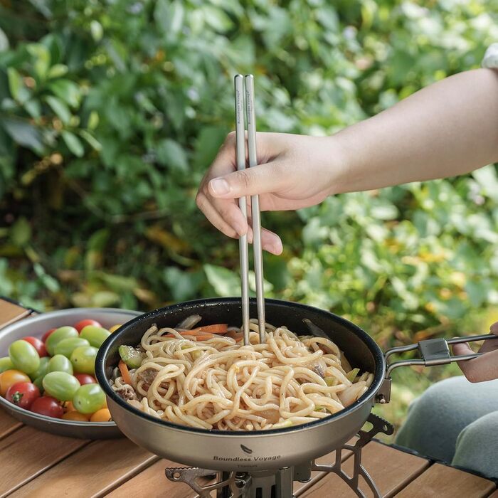 Набір столових приладів iBasingo Titan для кемпінгу: ложка, виделка, ніж, палочки для їжі. Металевий набір для відпочинку та подорожей Ti1056T