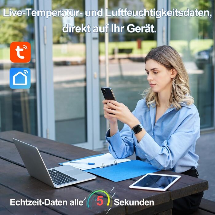 Термогігрометр Wi-Fi WIOONI з LCD-дисплеєм, 3 сенсори + 1 база, сумісний з Tuya/Smart Life