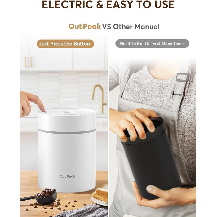 OUTPEAK Neo 2025 Kilo Auto-Vakuum-Канєстер для кави, 1,5 л, для 500 г кавових зерен, автоматичний, з нержавіючої сталі, для бариста, подарунок (великий, матовий чорний) (SW750)