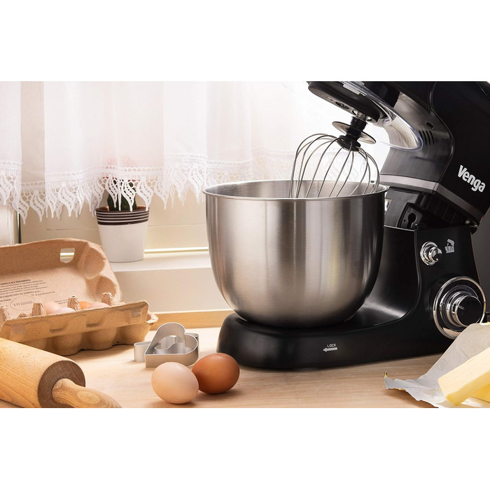 Кухонний комбайн Venga! VG M 3014 Standmixer: 1000 Вт, 5 л чаша з нержавіючої сталі, 4 аксесуари, рецепти, чорний