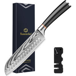 Ніж Sunnecko Дамаск 20см: професійний кухонний ніж з високоякісної сталі Дамаск - гострий ніж для м'яса, стейків, овочів. Ідеальний подарунок для кухаря.
