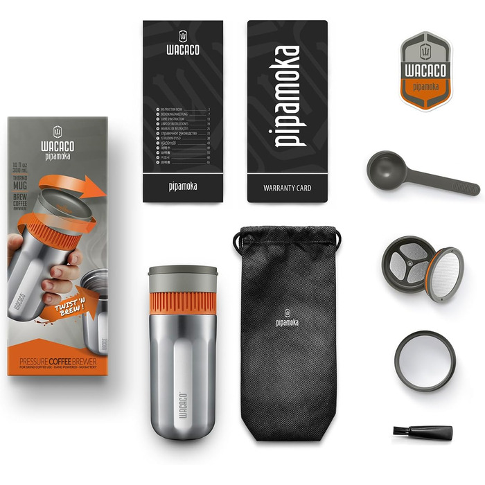 WACACO Pipamoka - портативна кавомашина для подорожей, ручна, з нержавіючої сталі, 300 мл