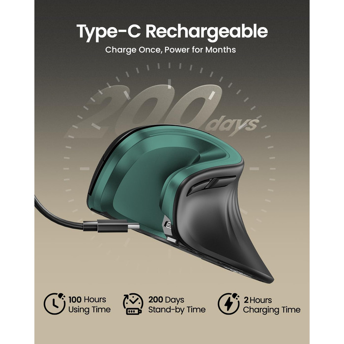 ProtoArc EM11 NL Вертикальна миша, бездротова, для ПК, iPad, Mac, Windows - чорно-зелена