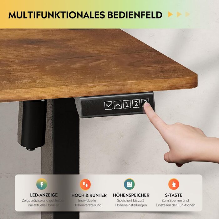 Регульований за висотою стіл Devaise з тихим мотором та функцією пам'яті, стіл для сидіння та стояння, регулювання висоти 72–118 см, ергономічний комп'ютерний стіл для офісу, білий (120x60 см, коричневий)