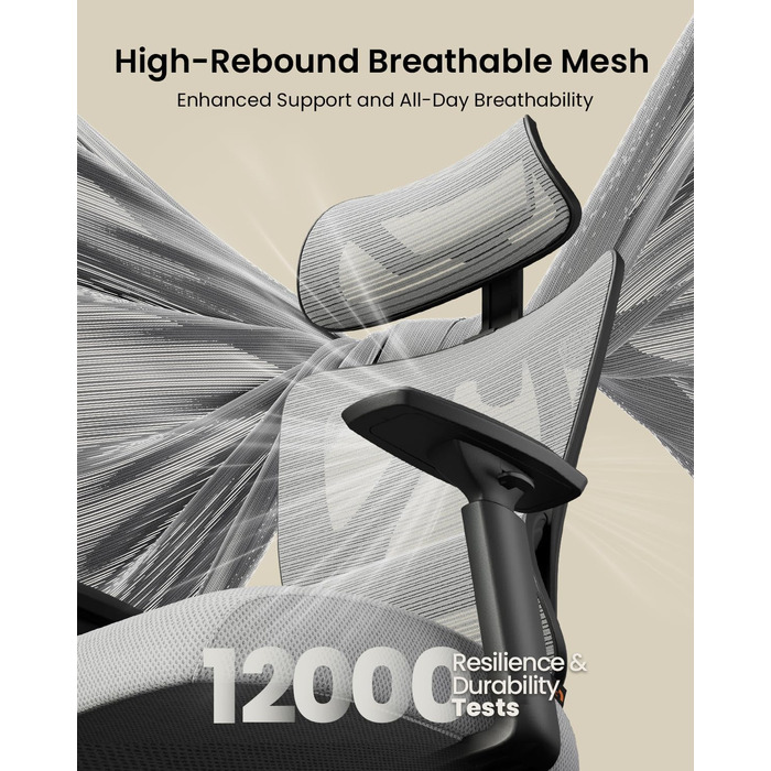 Офісний крісло ProtoArc EC100 сірого кольору з товстим пружинним сидінням, підтримкою попереку, регульованими підлокітниками та підголівником, сітчасте крісло для дому та офісу