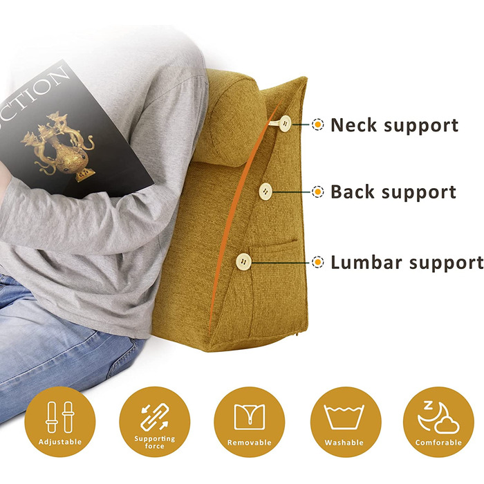 Подушка для спини, трикутна подушка для тіла, подушка для ліжка/дивану, жовта, 60 см