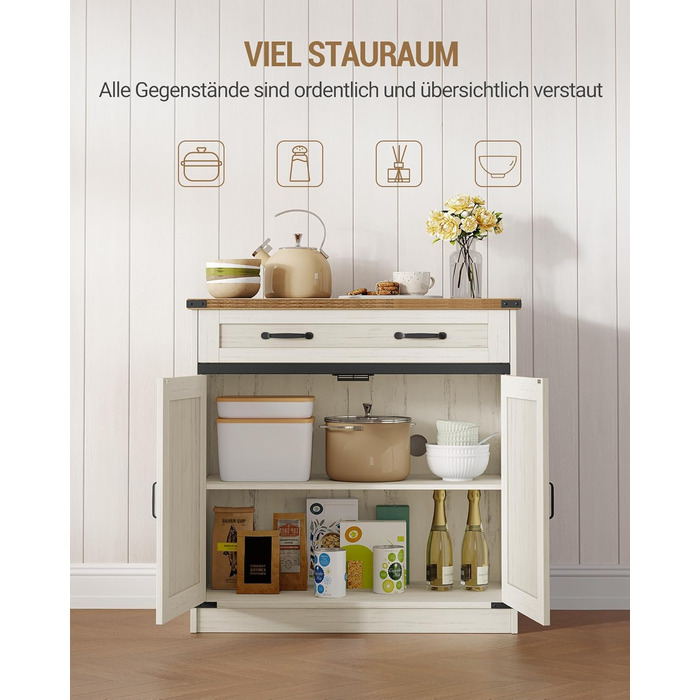 Кухонна шафка Hzuaneri з шухлядою, шафа для зберігання з 2 дверцятами, регульовані полиці, стиль кантрі, для кухні/вітальні, вінтажний коричнево-білий SC94814X (40x80x80 см)