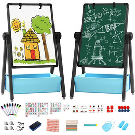 Дитяча мольберт Kinderstaffelei: двосторонній, металевий, регульований по висоті, 360° обертання, дошка для малювання та письма з літерами та цифрами (чорний)