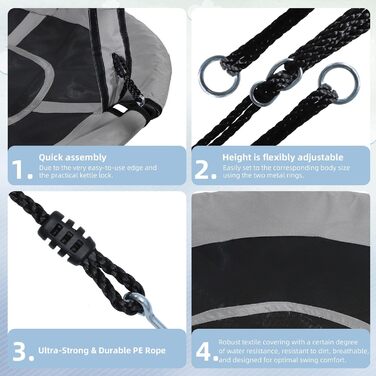 Сітчаста гойдалка ZERRO Nestschaukel для дітей та дорослих, Ø120см, до 150кг, регульована висота, сіра