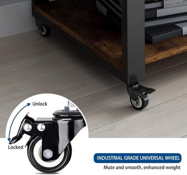 Підставка для принтера Natwind, 2 ящики, 50x50x32 см, великий стіл для принтера, копіювальна стійка під стіл, роликовий візок з полицею для паперу, тримач для принтера на коліщатках для домашнього офісу (ретро)