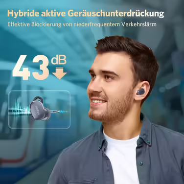 EarFun Free Pro 3 бездротові Bluetooth навушники з шумозаглушенням, Hi-Res Audio, Snapdragon Sound, aptX Adaptive, 6 мікрофонів для HD-дзвінків, Multipoint, акумулятор 33 год, бездротова зарядка, налаштовуваний еквалайзер, сині
