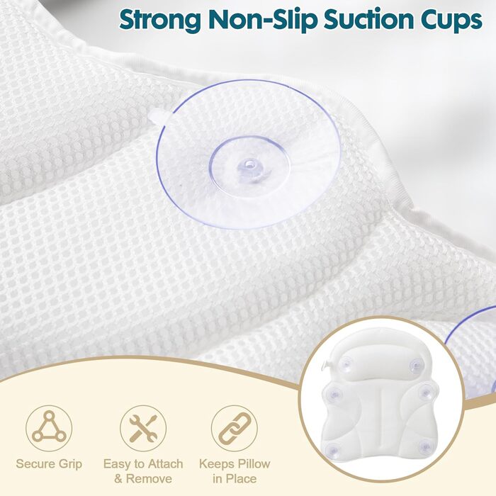 Подушка для ванни 4D сітка, з подарунковою коробкою та мішком для білизни - підтримка голови та шиї, розслабляюча ванна