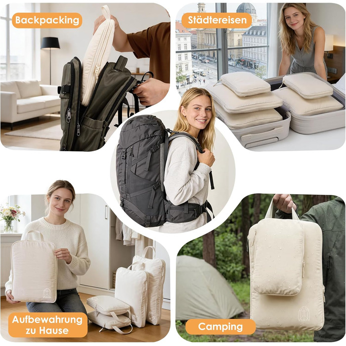 Набір органайзерів для одягу в подорож Compression Packing Cubes, компресійні сумки для валізи та рюкзака, нейлонові органайзери для речей, бежевий, 5 шт.