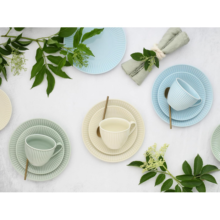 CreaTable Набір кавового сервізу Valencia Pastell, 18 предметів для 6 осіб, порцеляна, Made in Europe (Крем, Блакитний, Зелений)