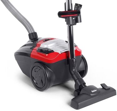 Пилсос Fakir Red Vac Power з мішком, 700W, з кабелем, HEPA фільтр H13, тихий двигун 69dB(A), мішок 3л, радіус дії 9м, чорно-червоний, циліндричний