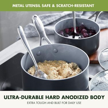 GreenPan Valencia Pro сковорода з кришкою 28 см, 4.2 л, антипригарне покриття Harteloxierte, індукція, для плити та духовки, без PFAS, сірий колір