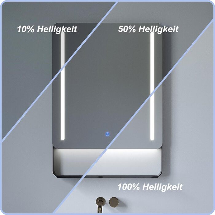 Дзеркало для ванної кімнати AQUABATOS LED 50x70 см з підсвіткою, сенсорне керування, холодний білий світ (6400K), IP44, CE, енергозберігаюче