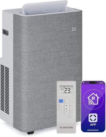 Klarstein AireLux: Мобільний кондиціонер 14000 BTU, для приміщень до 51 м², з керуванням через додаток та голосовим управлінням, 4-в-1 (охолодження, осушувач, вентилятор, нічний режим), тихий, сірий